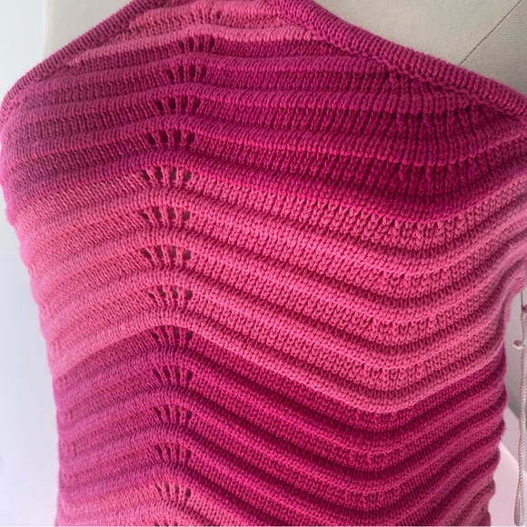 Reformation Genni Novelty Open Crochet Knit Dress  Fuschia/Flambé Stripe - S - Picture 6 of 13